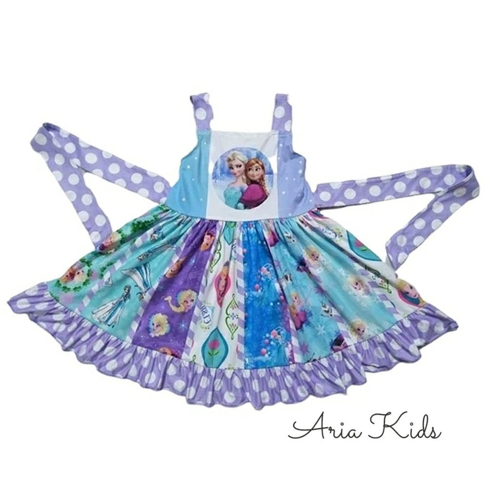 Girls Frozen Elsa Anna Twirl Sleeveless Birthday Dress